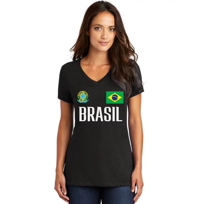 Brasil Flag Brazil Football Soccer Fan Women's V-Neck T-Shirt