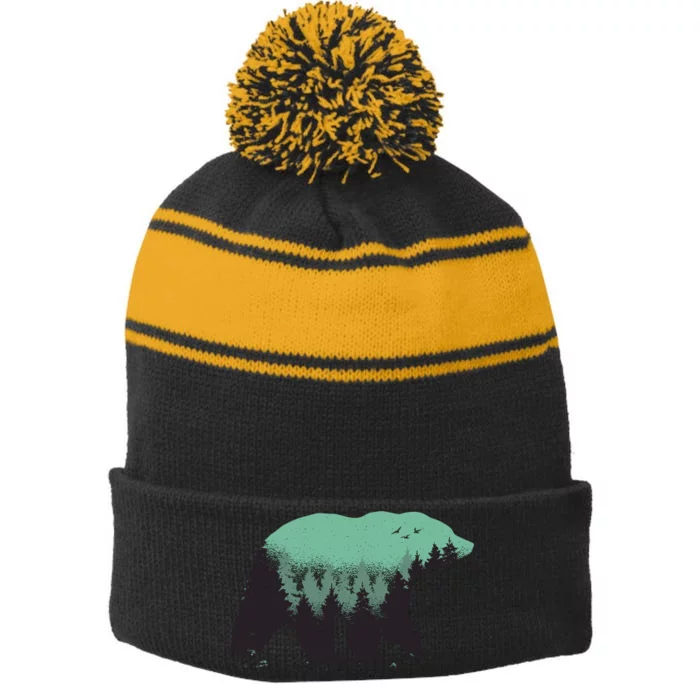 Bear Forest Stripe Pom Pom Beanie