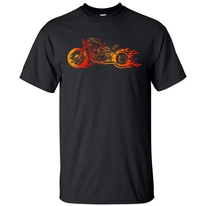 Bruning Fire Bobber Motorcycle Chopper Biker Motorbike Tall T-Shirt