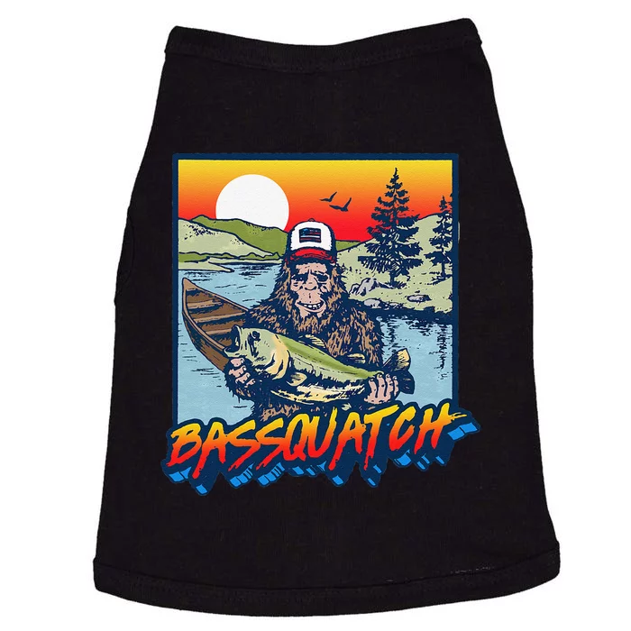 Bassquatch! Funny Bass Fishing Sasquatch Retro 80s Fisherman Gift Doggie Tank