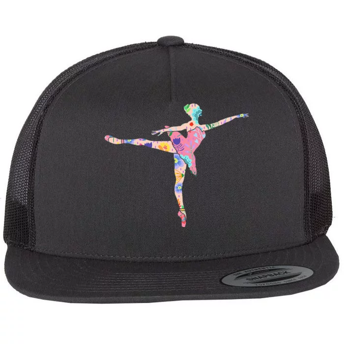 Ballerina Flower Ballet Dancer Danseur Danseuse Flat Bill Trucker Hat