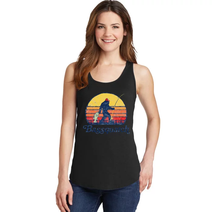 Bassquatch! Funny Bigfoot Fishing Outdoor Retro Gift Ladies Essential Tank