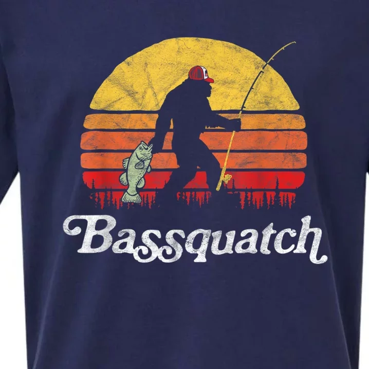 Bassquatch! Funny Bigfoot Fishing Outdoor Retro Sueded Cloud Jersey T-Shirt