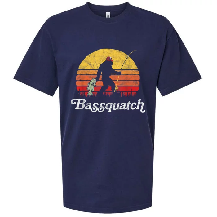 Bassquatch! Funny Bigfoot Fishing Outdoor Retro Sueded Cloud Jersey T-Shirt