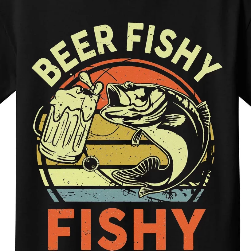 Bass Fishing Beer Fishy Reel Cool Dad Gift Funny Papa Kids T-Shirt