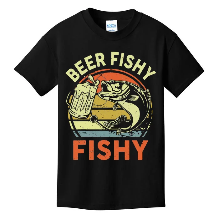 Bass Fishing Beer Fishy Reel Cool Dad Gift Funny Papa Kids T-Shirt