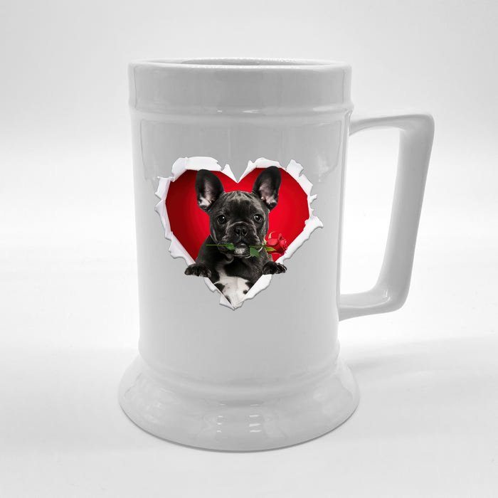 Black French Bulldog Dog Rose Heart Valentines Day Couple Gift Front & Back Beer Stein