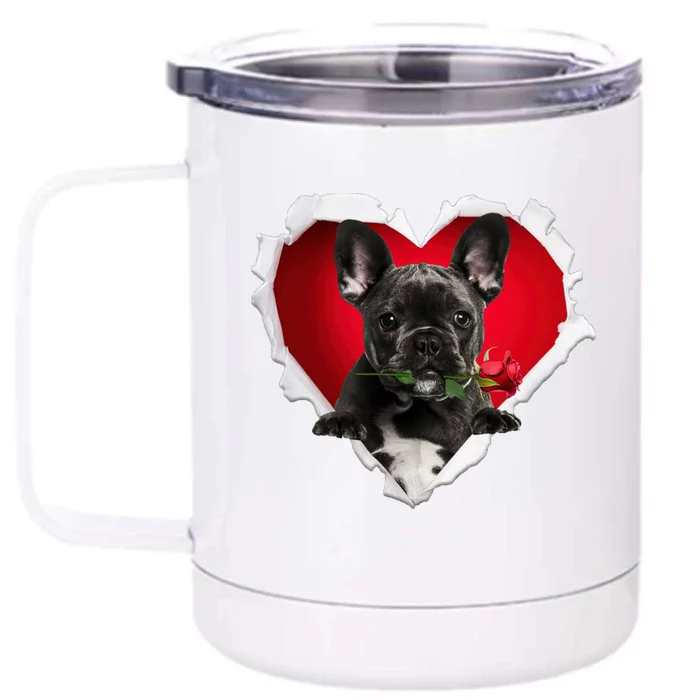 Black French Bulldog Dog Rose Heart Valentines Day Couple Gift Front & Back 12oz Stainless Steel Tumbler Cup