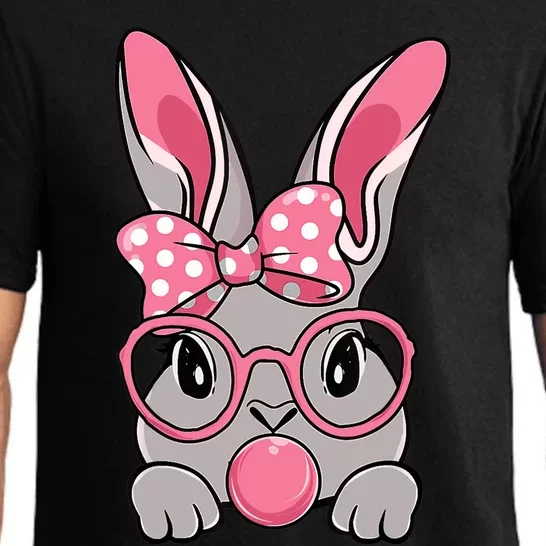 Bunny Face Bow Tie Headband Glasses Bubblegum Easter Day Pajama Set