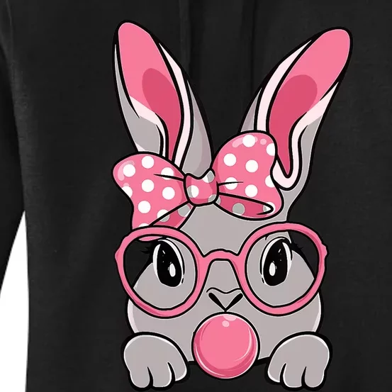 Bunny Face Bow Tie Headband Glasses Bubblegum Easter Day Women's Pullover Hoodie