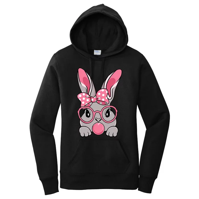 Bunny Face Bow Tie Headband Glasses Bubblegum Easter Day Women's Pullover Hoodie