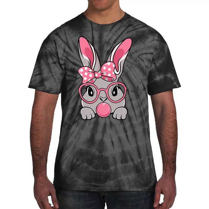 Bunny Face Bow Tie Headband Glasses Bubblegum Easter Day Tie-Dye T-Shirt