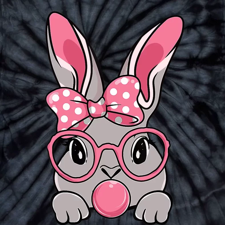 Bunny Face Bow Tie Headband Glasses Bubblegum Easter Day Tie-Dye T-Shirt