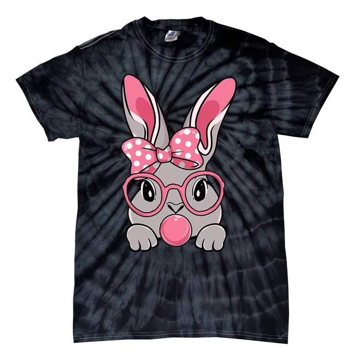 Bunny Face Bow Tie Headband Glasses Bubblegum Easter Day Tie-Dye T-Shirt