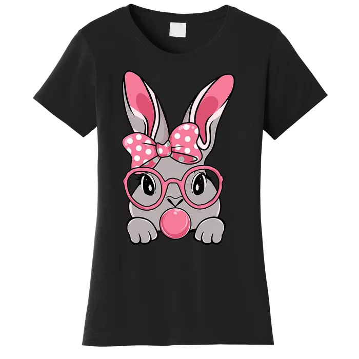 Bunny Face Bow Tie Headband Glasses Bubblegum Easter Day Women's T-Shirt