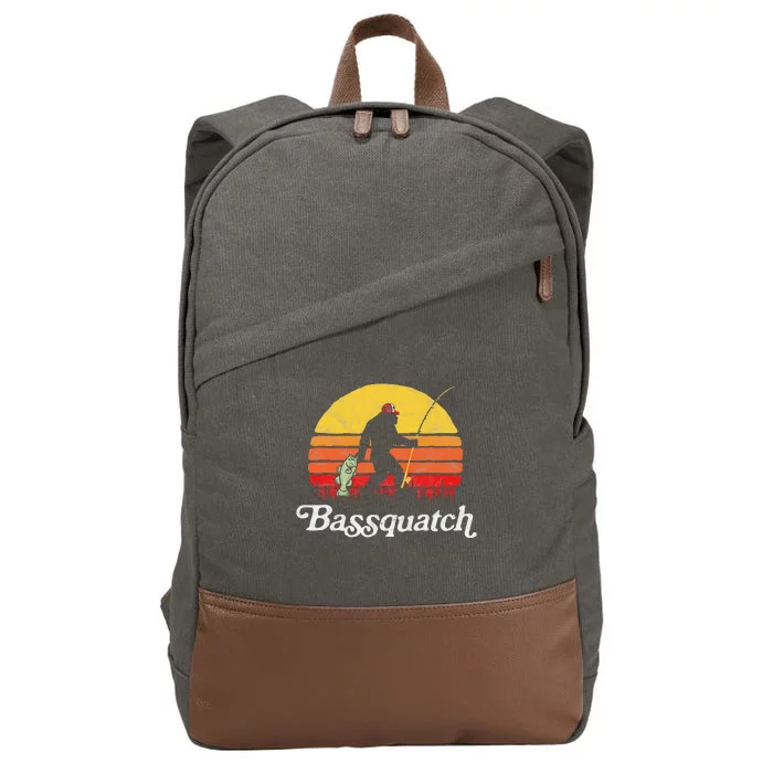 Bassquatch! Funny Bigfoot Fishing Outdoor Retro Cotton Canvas Backpack