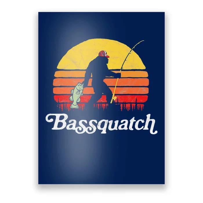 Bassquatch! Funny Bigfoot Fishing Outdoor Retro Poster