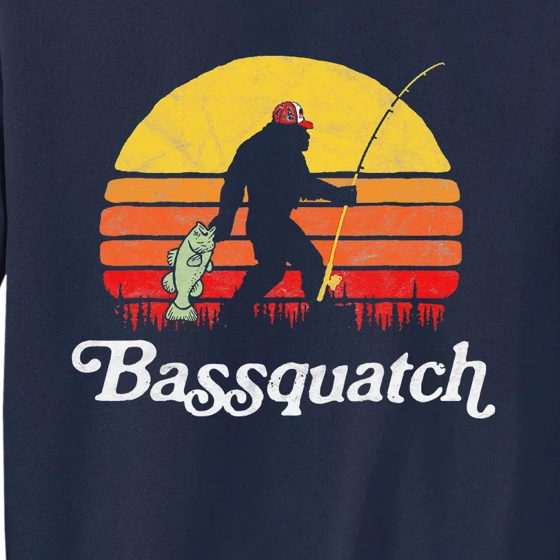 Bassquatch! Funny Bigfoot Fishing Outdoor Retro Tall Sweatshirt