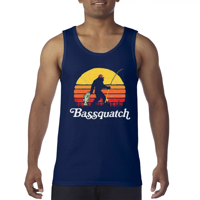 Bassquatch! Funny Bigfoot Fishing Outdoor Retro Tank Top