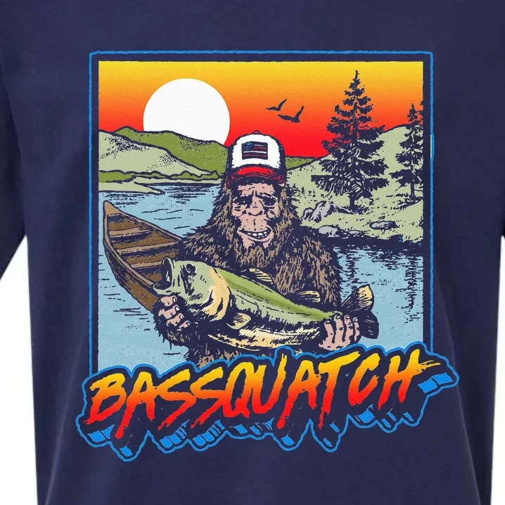 Bassquatch! Funny Bass Fishing Sasquatch Retro 80s Fisherman Sueded Cloud Jersey T-Shirt