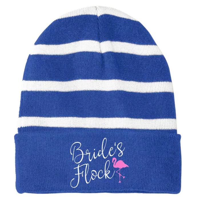 Bride's Flock Bridal Party Flamingo Theme Bachelorette Party Striped Beanie with Solid Band