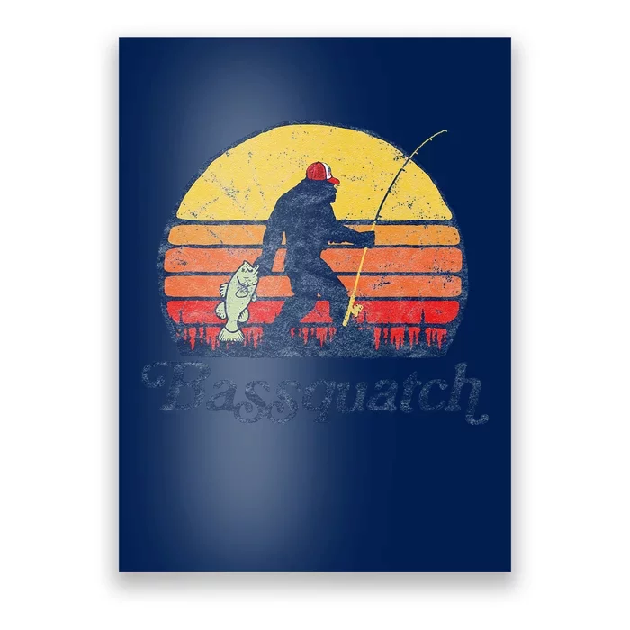 Bassquatch! Funny Bigfoot Fishing Outdoor Retro Poster