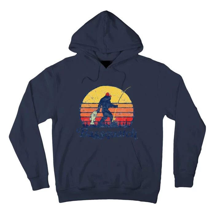 Bassquatch! Funny Bigfoot Fishing Outdoor Retro Tall Hoodie