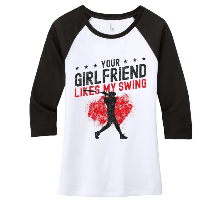 Baseball Fan Batter Vintage Your Girlfriend Likes My Swing Women's Tri-Blend 3/4-Sleeve Raglan Shirt