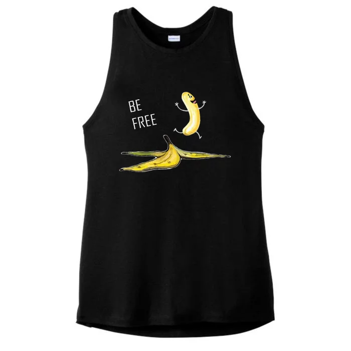 Be Free Banana Funny Banana Man Running Banana Stripping Ladies Tri-Blend Wicking Tank