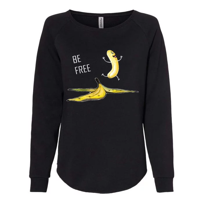 Be Free Banana Funny Banana Man Running Banana Stripping Womens California Wash Sweatshirt