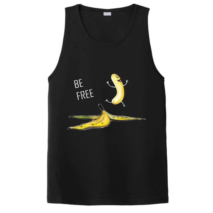 Be Free Banana Funny Banana Man Running Banana Stripping Performance Tank