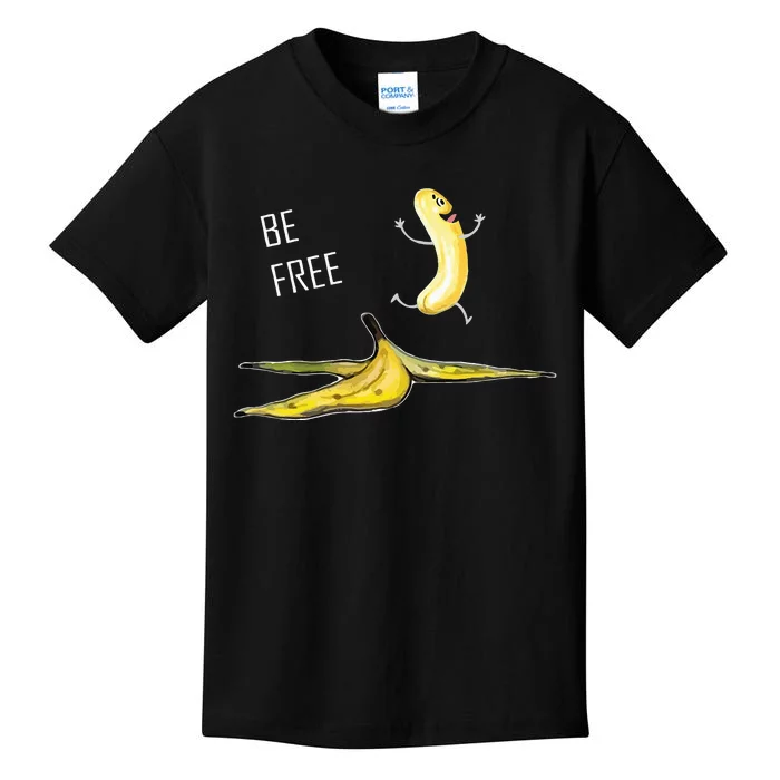 Be Free Banana Funny Banana Man Running Banana Stripping Kids T-Shirt