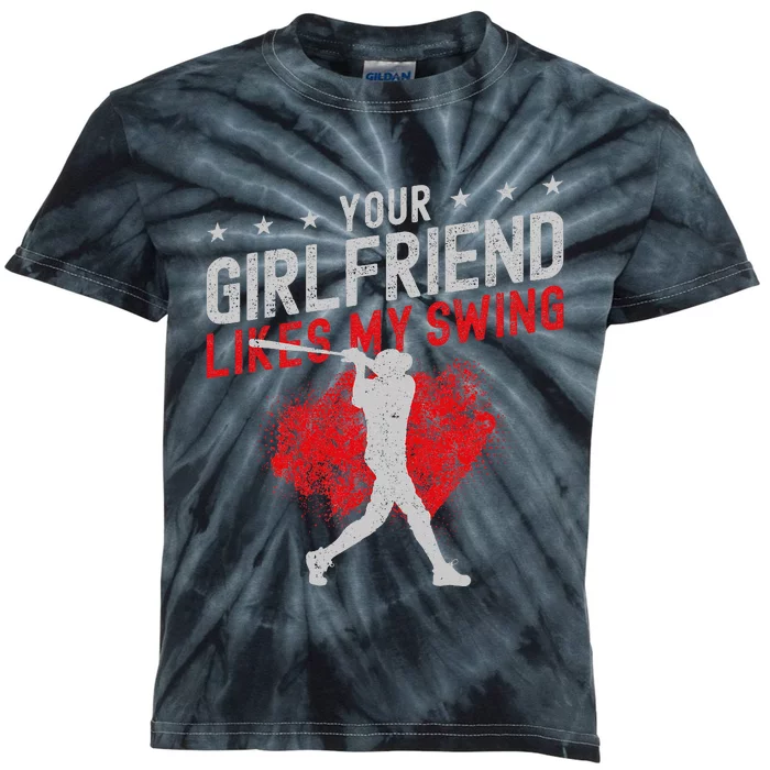 Baseball Fan Batter Vintage Your Girlfriend Likes My Swing Kids Tie-Dye T-Shirt