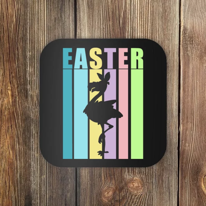 Bunny Flamingo Bringing Eggs Basket Happy Easter Day Cute Coaster