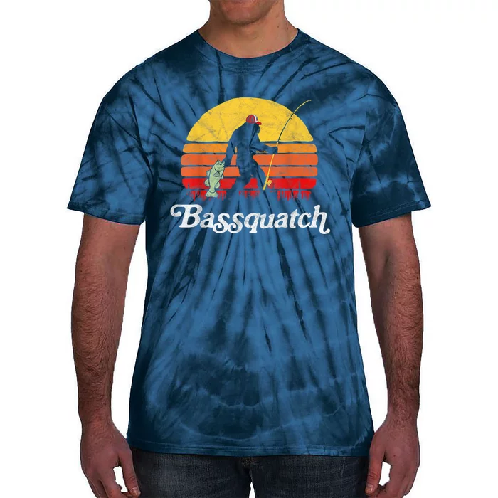 Bassquatch! Funny Bigfoot Fishing Outdoor Retro Tie-Dye T-Shirt