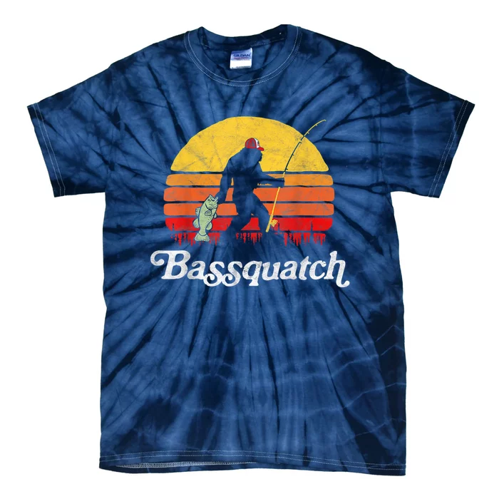 Bassquatch! Funny Bigfoot Fishing Outdoor Retro Tie-Dye T-Shirt