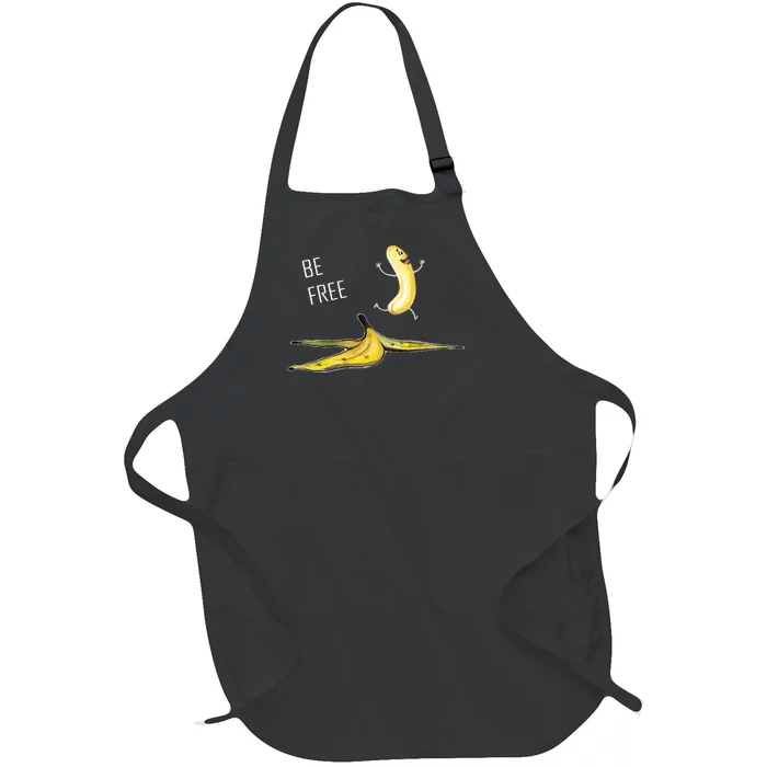 Be Free Banana Funny Banana Man Running Banana Stripping Full-Length Apron With Pocket