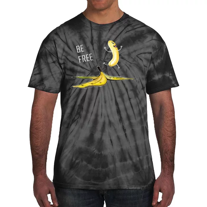 Be Free Banana Funny Banana Man Running Banana Stripping Tie-Dye T-Shirt