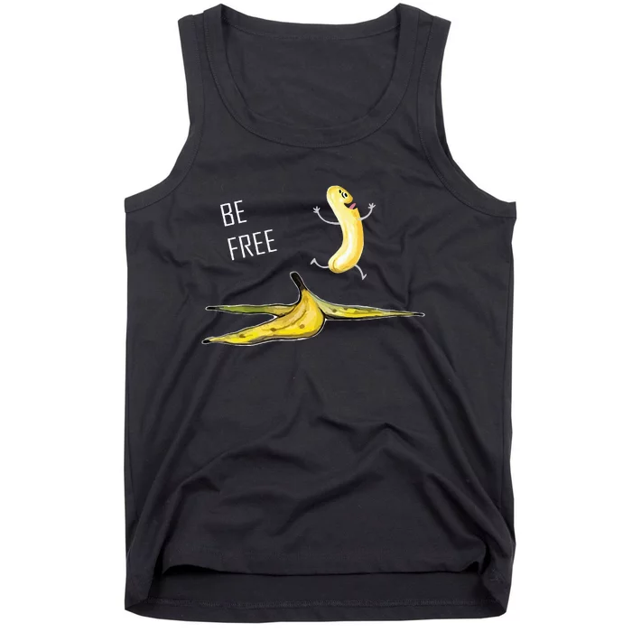 Be Free Banana Funny Banana Man Running Banana Stripping Tank Top