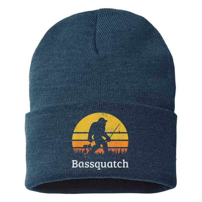 Bassquatch Funny Bass Fishing Sasquatch Bigfoot Vintage Gift Sustainable Knit Beanie