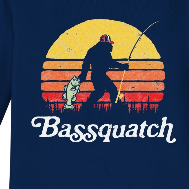 Bassquatch! Funny Bigfoot Fishing Outdoor Retro Baby Long Sleeve Bodysuit