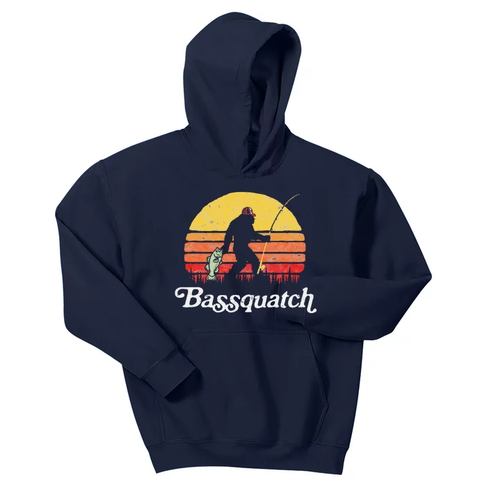 Bassquatch! Funny Bigfoot Fishing Outdoor Retro Kids Hoodie