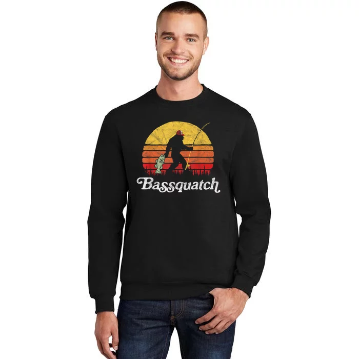 Bassquatch! Funny Bigfoot Fishing Outdoor Retro Tall Sweatshirt