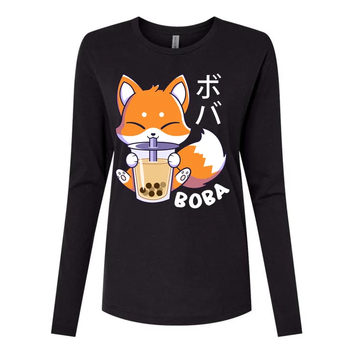 Boba Fox Bubble Tea Chibi Foxes Womens Cotton Relaxed Long Sleeve T-Shirt