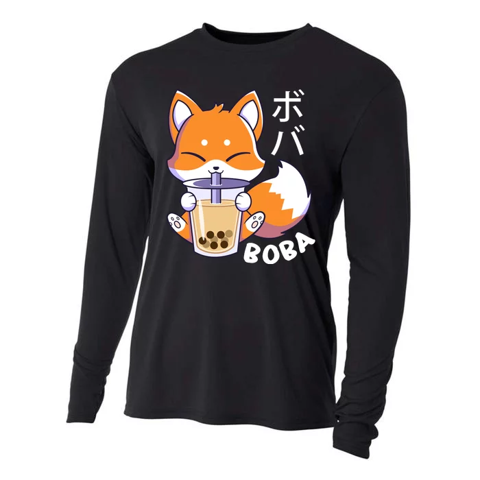 Boba Fox Bubble Tea Chibi Foxes Cooling Performance Long Sleeve Crew