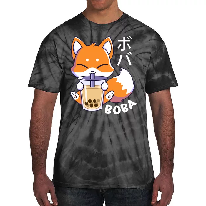 Boba Fox Bubble Tea Chibi Foxes Tie-Dye T-Shirt