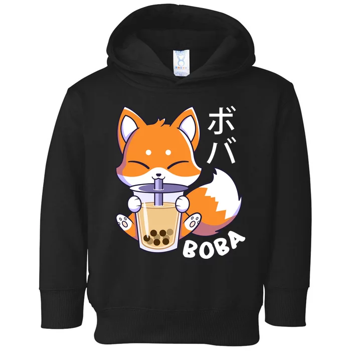 Boba Fox Bubble Tea Chibi Foxes Toddler Hoodie