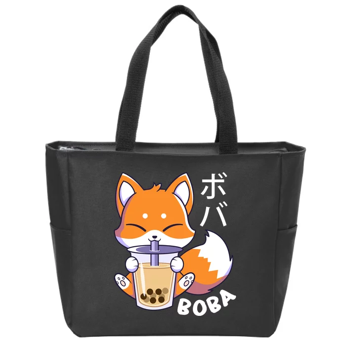 Boba Fox Bubble Tea Chibi Foxes Zip Tote Bag