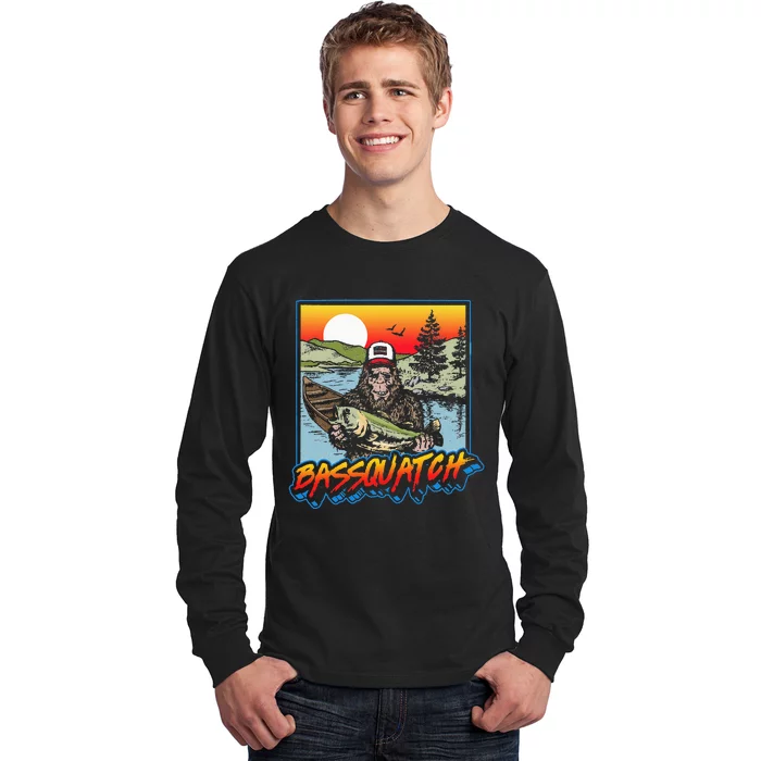 Bassquatch! Funny Bass Fishing Sasquatch Retro 80s Fisherman T-Shirt