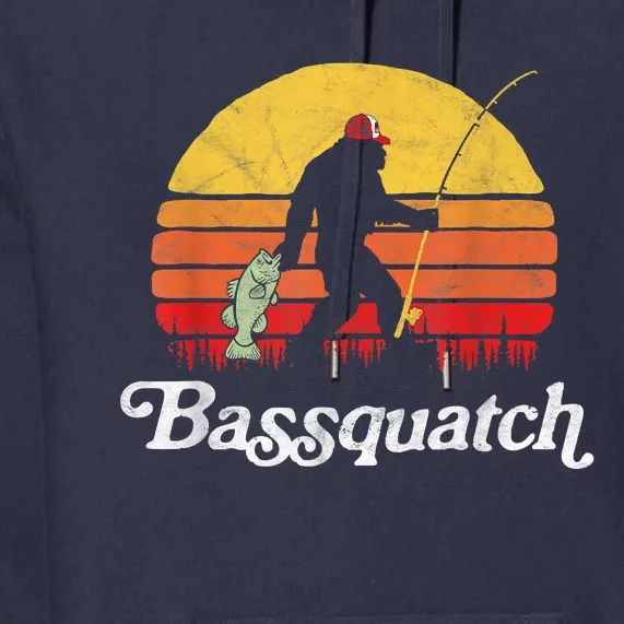 Bassquatch! Funny Bigfoot Fishing Outdoor Retro Funny Fishing Bigfoot Merch Premium Hoodie